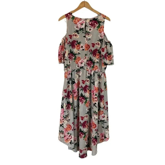 Apt.9 High Low Dress XL Floral Pattern Cold Shoulder Keyhole Drawstring Waist - Picture 2 of 8